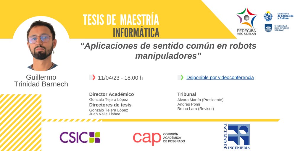Defensa de tesis de Maestría del estudiante Guillermo Trinidad
Martes 11/04 desde las 18:00hs
Zoom: salavirtual-udelar.zoom.us/j/84751472432?…

Si la investigación continúa, la ciencia avanza y la sociedad toda se beneficia    
#SomosPEDECIBA apoyando el Desarrollo de las #CienciasBásicas