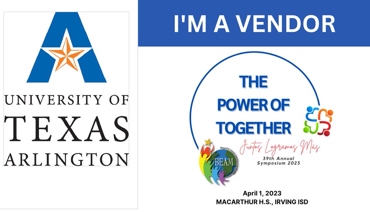 PeggySemingson's tweet photo. We will be representing @Linguistics_UTA @utarlington #TESOL graduate programs @ the BEAM conference, Sat., 4/1! Come check out our table and learn more about our new online modality for the MA TESOL and Graduate Certificate in TESOL programs @BEAMDFW #BEAMDFW #BEAMDFW2023 https://t.co/y0bpAhaRh4