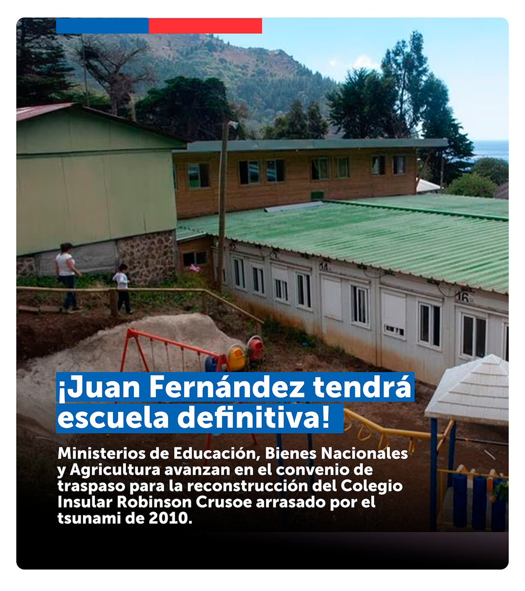 Mineduc's tweet photo. ¡Ya es oficial! Después de 13 años esperando, Juan Fernández tendrá escuela definitiva 🏫📣 

Como Mineduc y Gobierno trabajamos para devolver la dignidad a la educación pública y seguir por más #ReactivaciónEducativa ✏️ https://t.co/R10zyMxlch