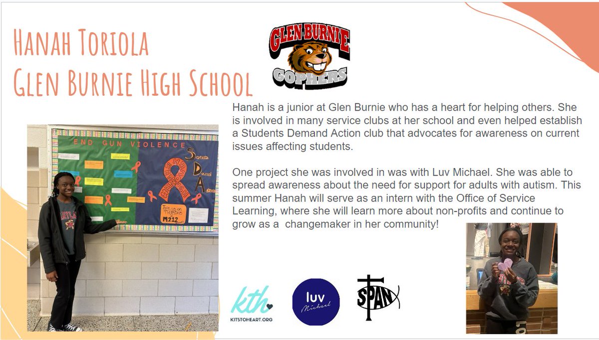 Happy #FeatureFriday! We want to take time to recognize, Hanah, a #AACPSAwesome <a href="/GBHSaacps/">Glen Burnie High School</a> student before we go on spring break. Hanah goes beyond expectations to serve her community. Thank you for being you, Hanah! #Serve23 <a href="/kitstoheart/">Kits to Heart</a> <a href="/LUVMichaelCo/">Luv Michael Co.</a>