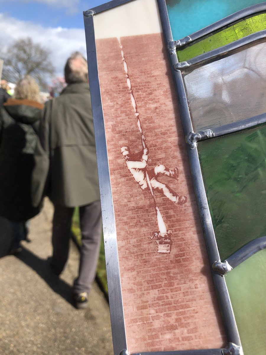 #savereadinggaol  here’s part of my banner made of leaded stained glass commemorating Oscar Wilde &amp; Banksy at Reading Gaol 25 March - demonstration to save the gaol for arts  not flats