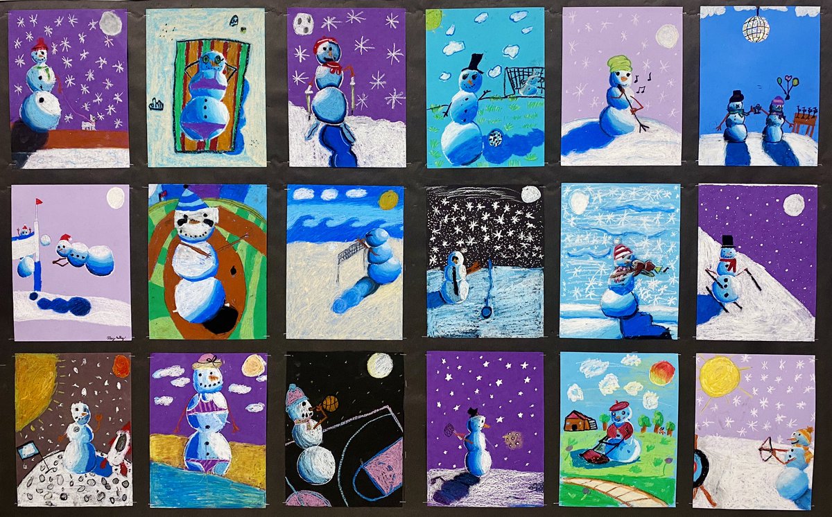 Unexpected Value Snowmen created by 5th grade artists! ⛄️ <a href="/JeffersonLabs/">Jefferson Labradors</a> <a href="/FranklinPSart/">Franklin PS Art Dpt</a>
