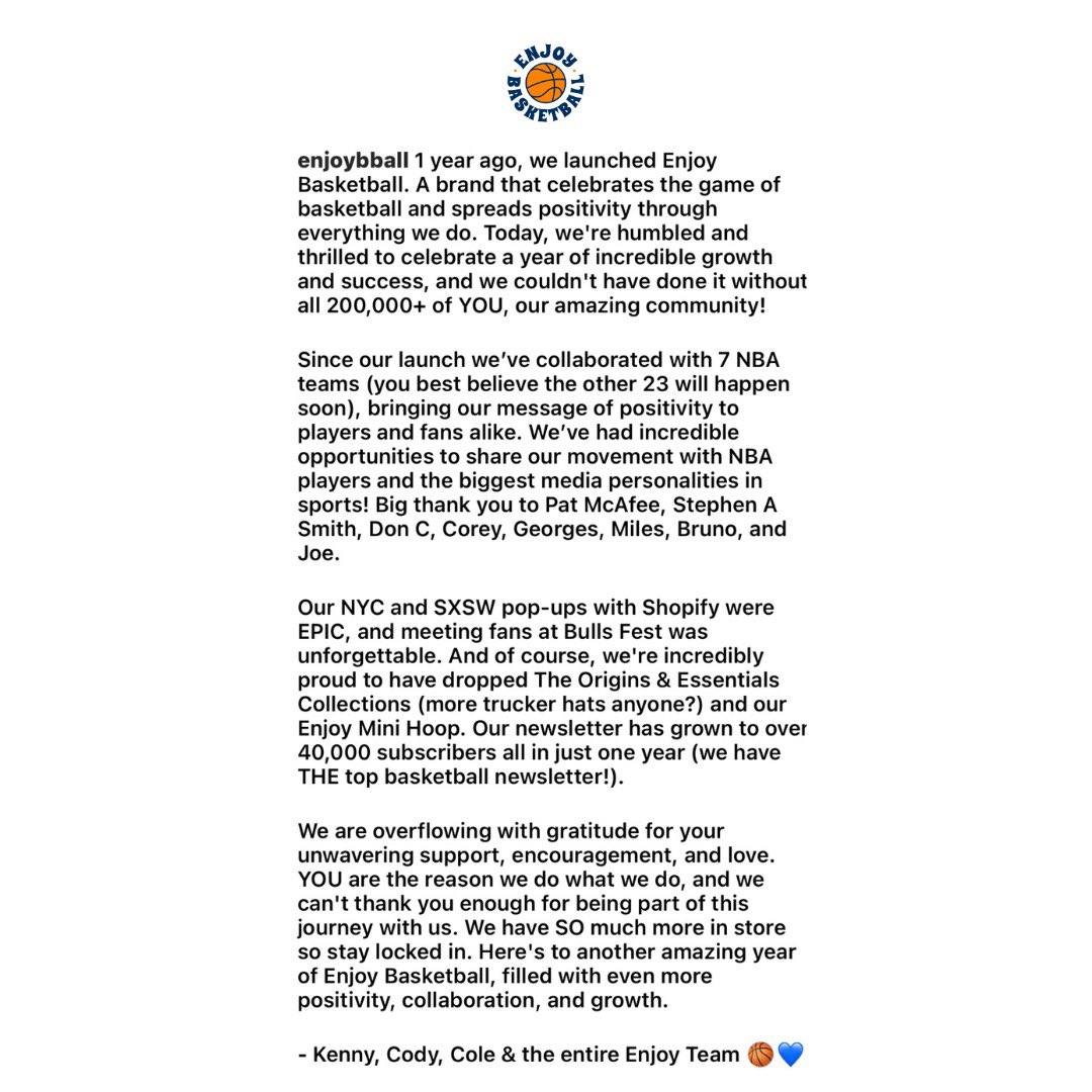 EnjoyBBall's tweet photo. Happy 1st Birthday to Enjoy Basketball 🥳 

Extremely grateful for the community. None of this is possible without the support of YOU! 

This is just the beginning… https://t.co/E7xW4Jeht8