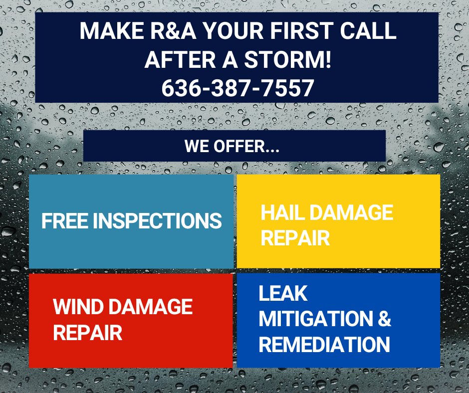 Severe storms are expected today in the St. Louis region. Make sure you know who to count on after a storm. 

#RnAContracting #WePutTheProofInWaterproof 
#CommercialRoofingCompany
#CommercialRoofingContractor #stormdamage #stormdamagerepair #hail #haildamage #haildamagerepair