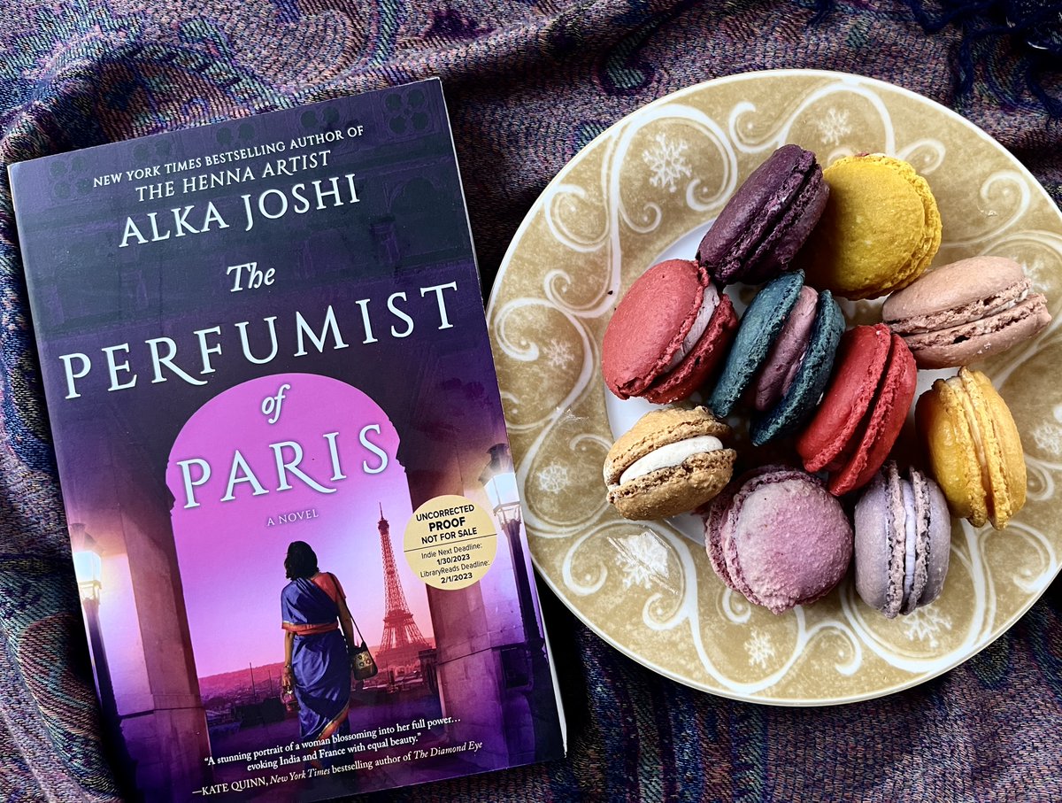 Macarons and @alkajoshi's #ThePerfumistofParis! In 1970s Paris, a young woman's career as a perfumer competes with family demands and secrets of her past: tinyurl.com/52pdx7ve. #Bookclub menu , giveaway: tinyurl.com/PerfumistofPar… Events 4/1 @quailridgebooks, 4/3 @NapaBookmine