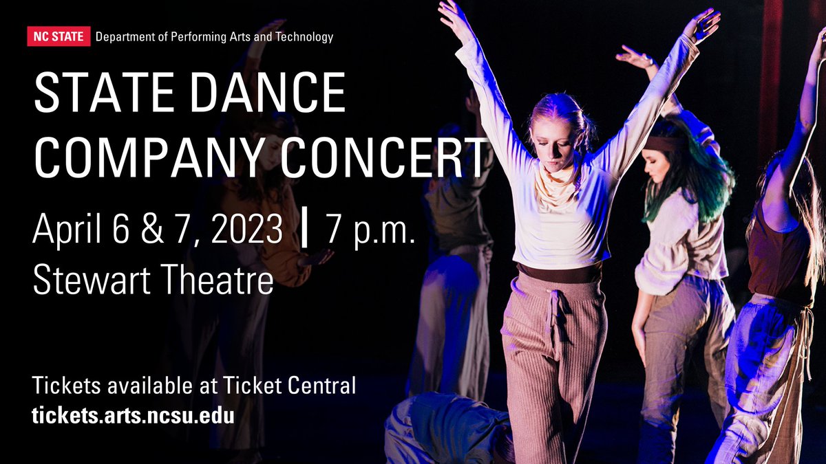 Come out to the State Dance Company Concert, featuring performances by NC State students &amp; choreography by Ashanti Brantley, Ami Dowden-Fant, Tracey Durbin, Tara Z. Mullins &amp; Davian D.J. Robinson.

Apr 6 &amp; 7┃7pm┃Stewart Theatre 

Tickets available now!
mpv.tickets.com/schedule/?agen…