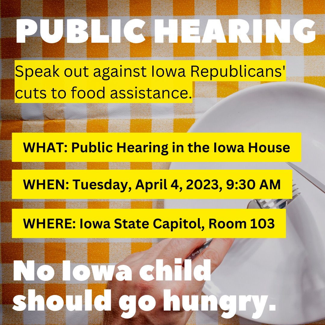 iowahousedems's tweet photo. We believe no child should go hungry in Iowa, but some lawmakers want to take food away from our most vulnerable populations, including children and seniors. Speak out now! Learn more at:  https://t.co/V8C0NIJogI. #ialegis https://t.co/yzPBYqd9Bm