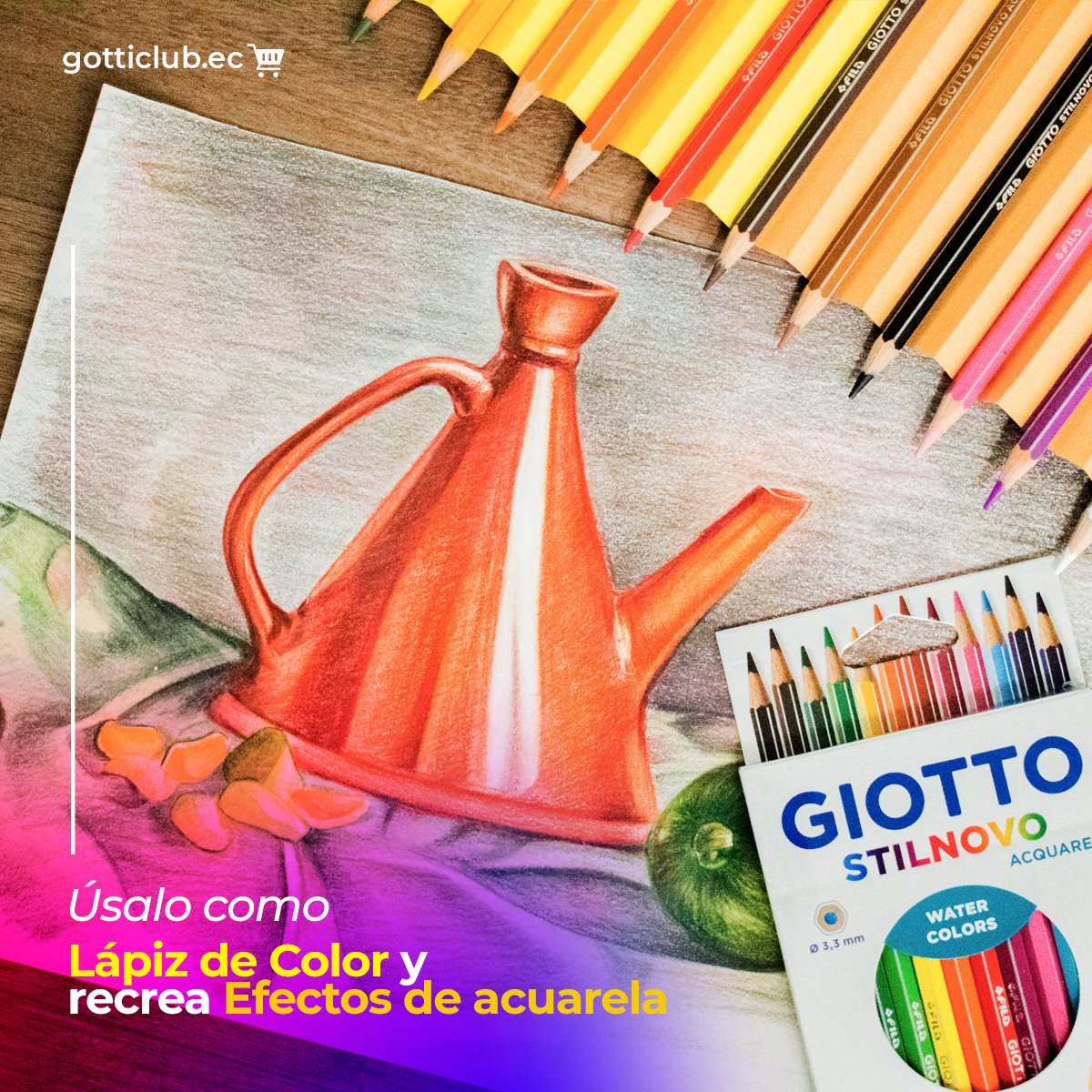 ClubGotti's tweet photo. LÁPIZ DE COLOR y recrea efectos de #ACUARELA Giotto Stilnovo Acquarell,  aplicando un poco de agua con un pincel sobre la superficie pintada.
Tienda Online
https://t.co/eoLzDzVsAF
#giotto #giottostilnovoacquarell #Creatividad #útiles #lápices #colores #regresoaclases #acuarela https://t.co/Q2rCarC2G8