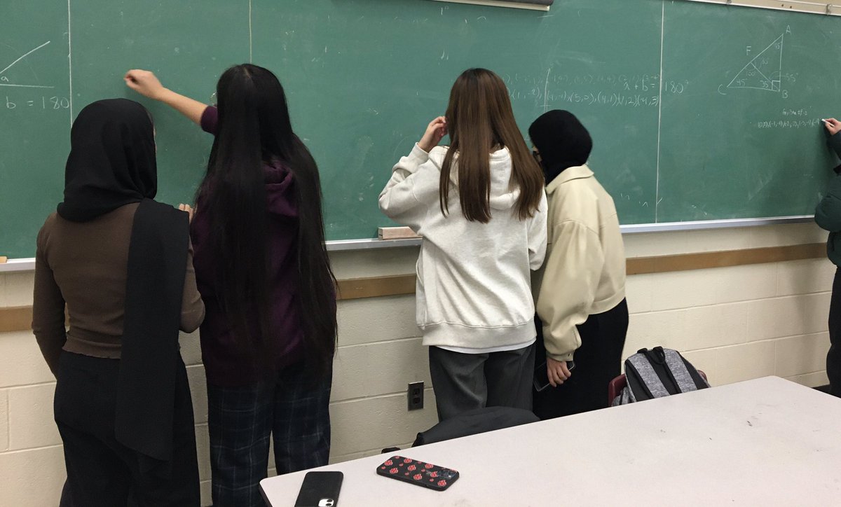 The grade 11 math students @WestminsterSS are getting more used to working on the vertical non permanent surfaces. They’re adapting faster than the 12s.