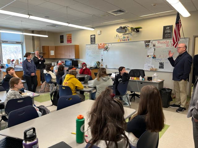RepMcGovern's tweet photo. Making policy starts with listening.
 
I stopped by Uxbridge High School to talk with student leaders, @projectbread, and @MASchoolsK12 about providing every child in Massachusetts free breakfast and lunch in school. https://t.co/sHzOUvccRq