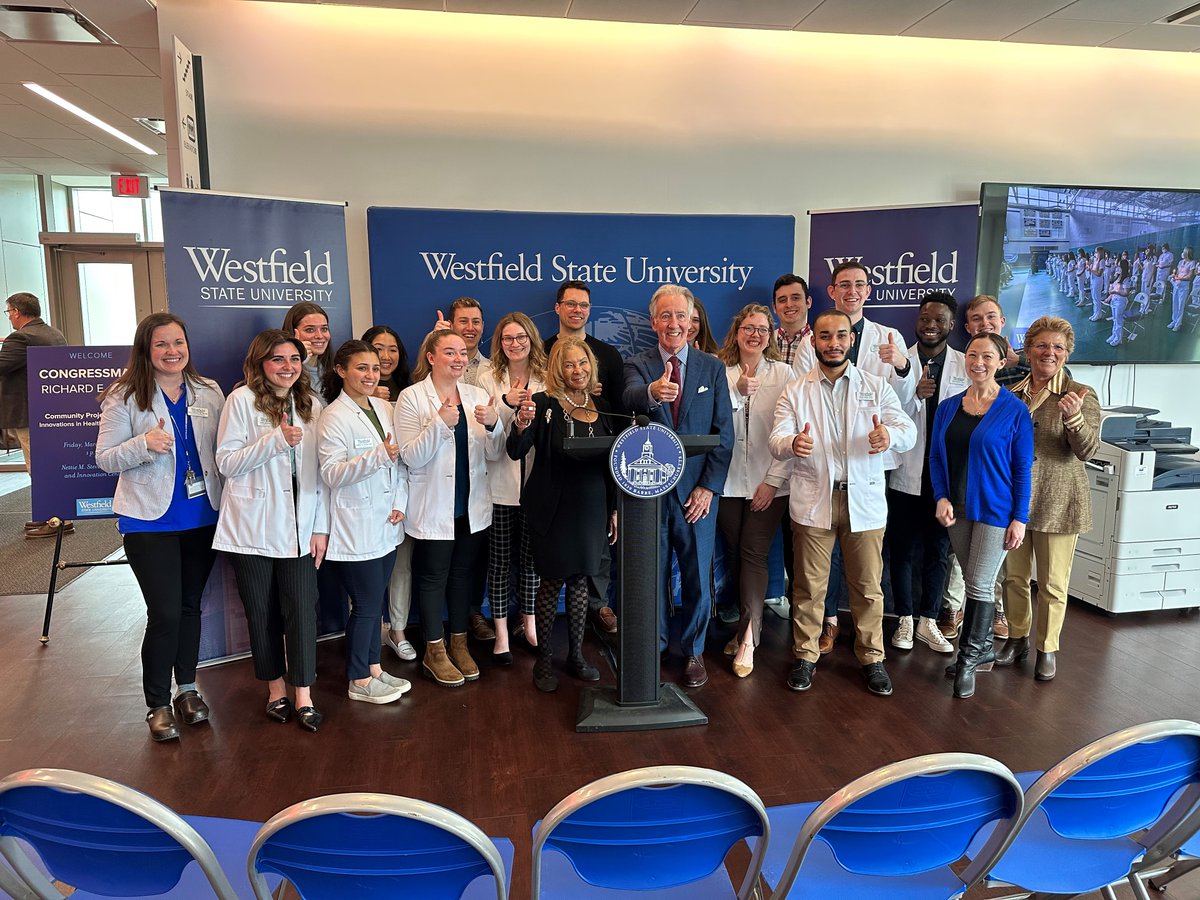 RepRichardNeal's tweet photo. This afternoon, I joined @PresWestfieldSU to announce $1M to enhance training capacity for nursing and health science students at @WestfieldState. This will give the next generation of healthcare professionals access to the real-world experience needed to succeed in the field. https://t.co/MIgJ7xS5WQ