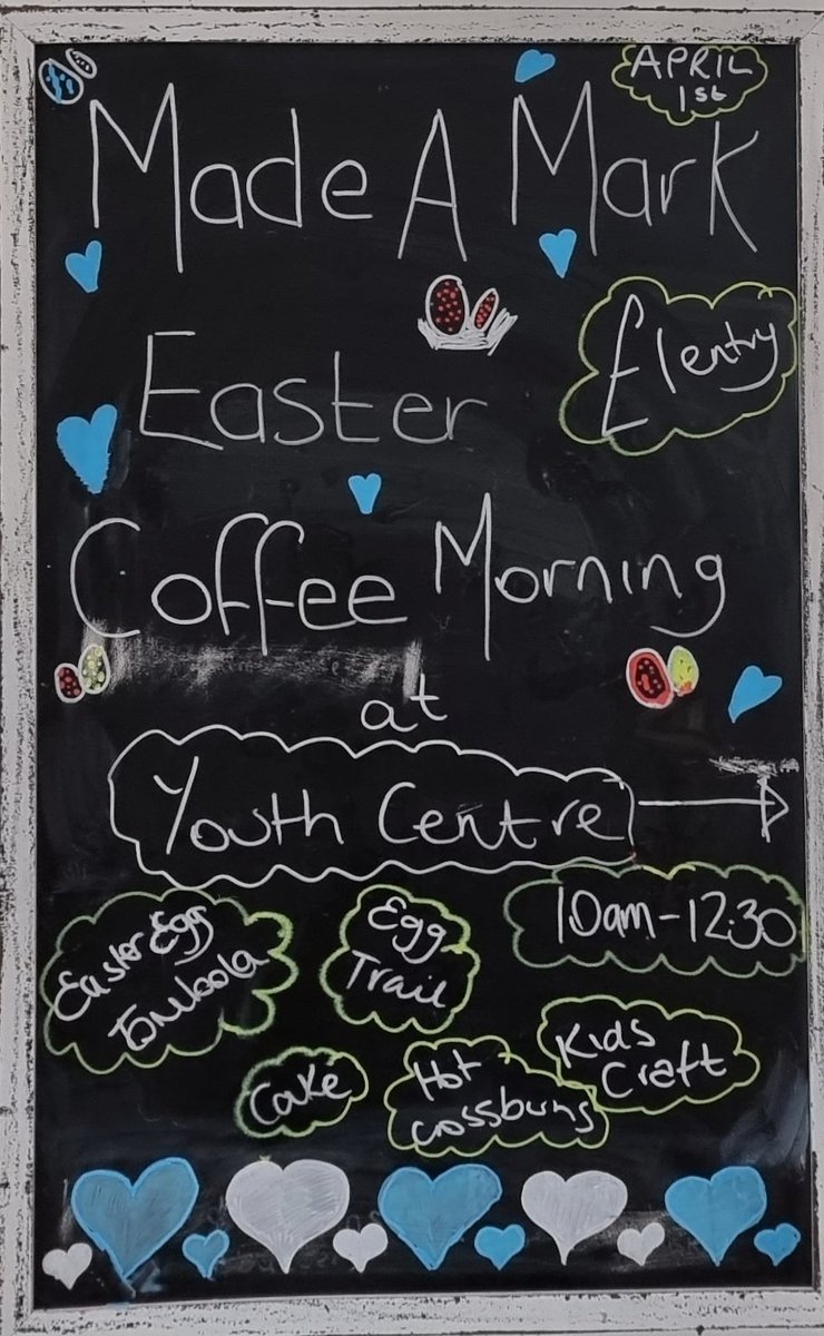 MadeMarkCharity's tweet photo. 🐰 Easter Coffee Morning 🐣

🗓 Saturday 1st April 
⏰️ 10-1230 
📍 Alveston Youth Centre 

£1 entry for adults (Hamper raffle entry included)
Children enter free 
Refreshments available, donations welcomed https://t.co/GzdkFXqyyN
