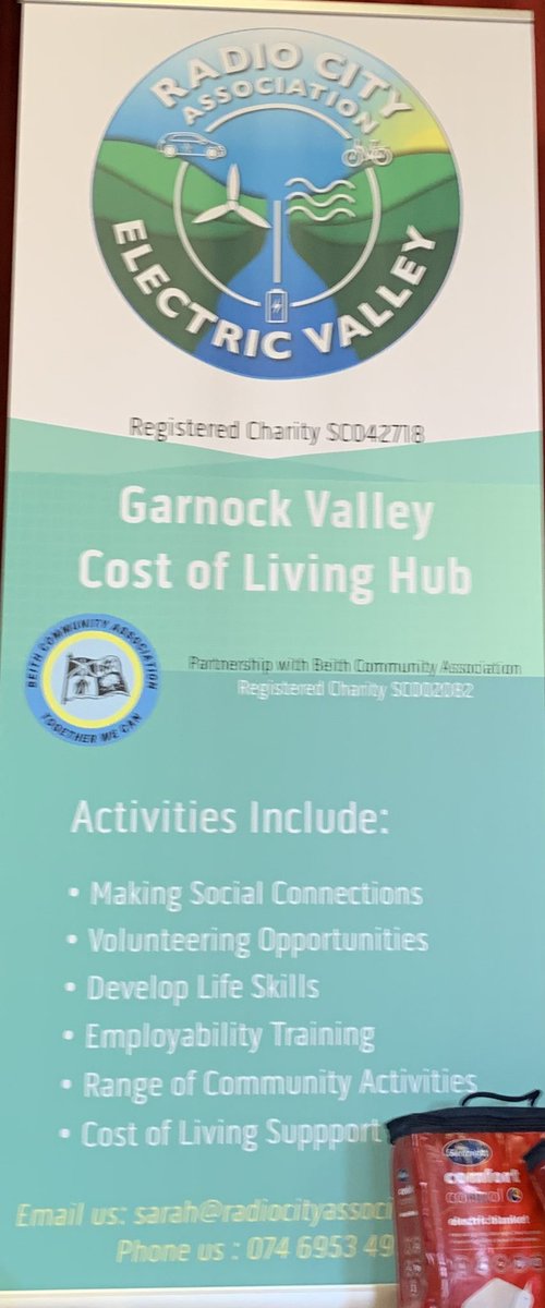 Anthea_Dickson's tweet photo. It’s been a busy day but so uplifting - to see so many people working in our communities to make life better for others. Great offers of support &amp; advice at @RadioCityA #CostofLiving launch event at #BeithCommunityCentre   #GarnockValley #community https://t.co/xSOJTibbMb