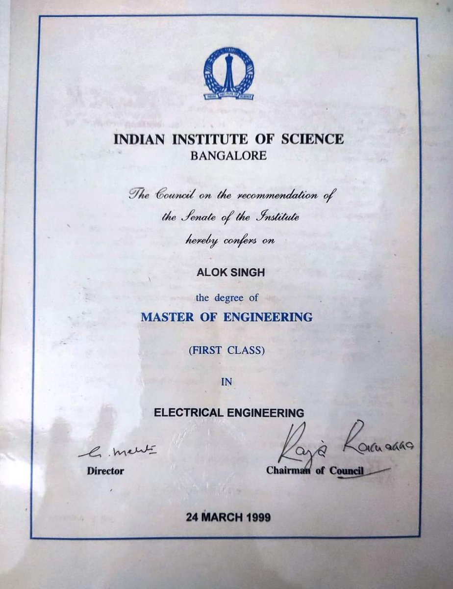 My #Degree of  #IISc signed by Famous Physicist and nuclear scientist Shri Raja Ramanna <a href="/SanjayAzadSln/">Sanjay Singh AAP</a>  @Pt_shekhardixit <a href="/Rohitviews/">Rohit Arora</a> <a href="/Vaibhav_AAP/">Vaibhav</a> <a href="/Vaibhav_AAP/">Vaibhav</a> <a href="/Dinesh_Spatel/">Adv. Dinesh Singh Patel</a>
