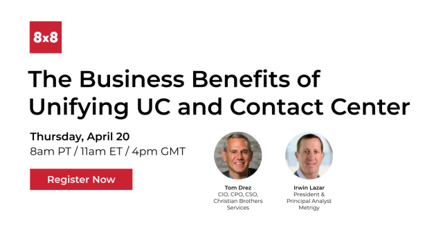 On April 20, join @imlazar of @Metrigy and Tom Drez of @CBServices2 to learn how #IT and business leaders can best take advantage of #UC and #CC convergence and generate the highest level of business success. #XCaaS #CCaaS #UCaaS #EX #CX @8x8 bit.ly/3ZxAC6r