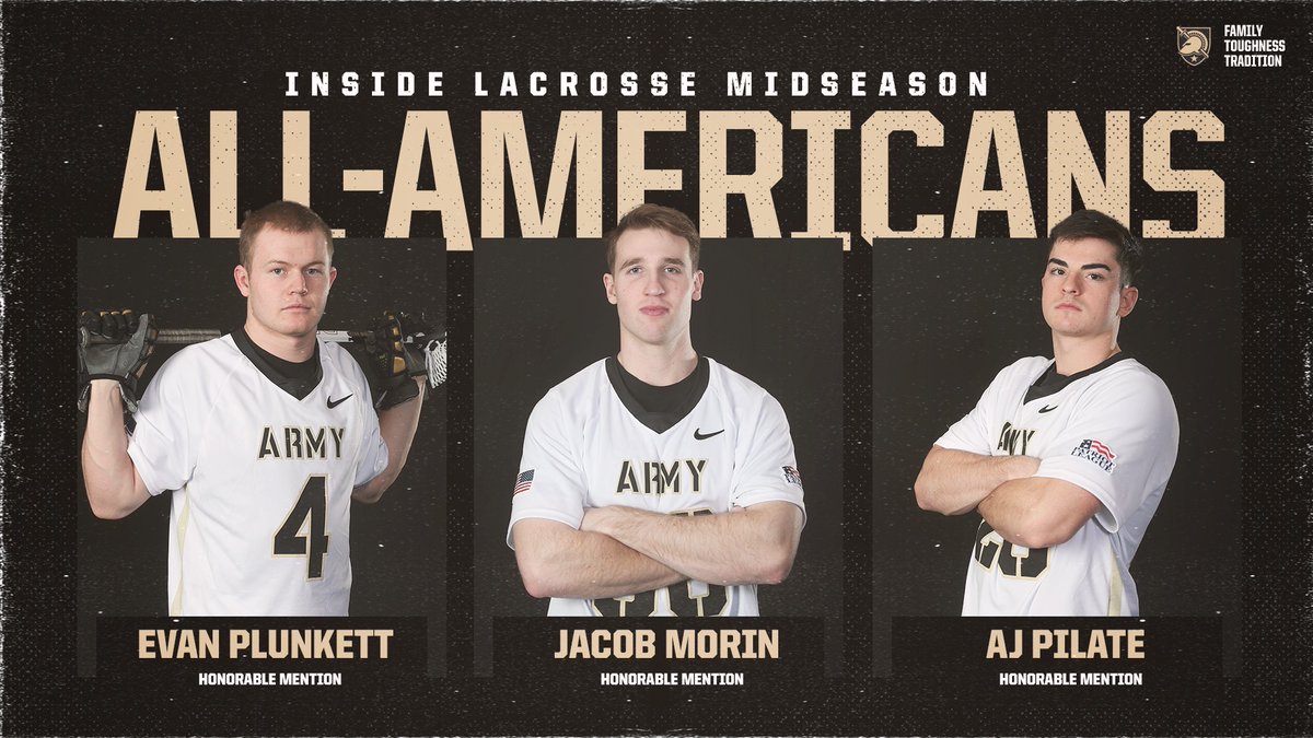 ArmyWP_MLax's tweet image. 🗣️ LET'S GOOOOOO!

Evan Plunkett, Jacob Morin, and AJ Pilate are Inside Lacrosse Midseason All-American Honorable Mentions!

#GoArmy | #FamilyToughnessTradition
