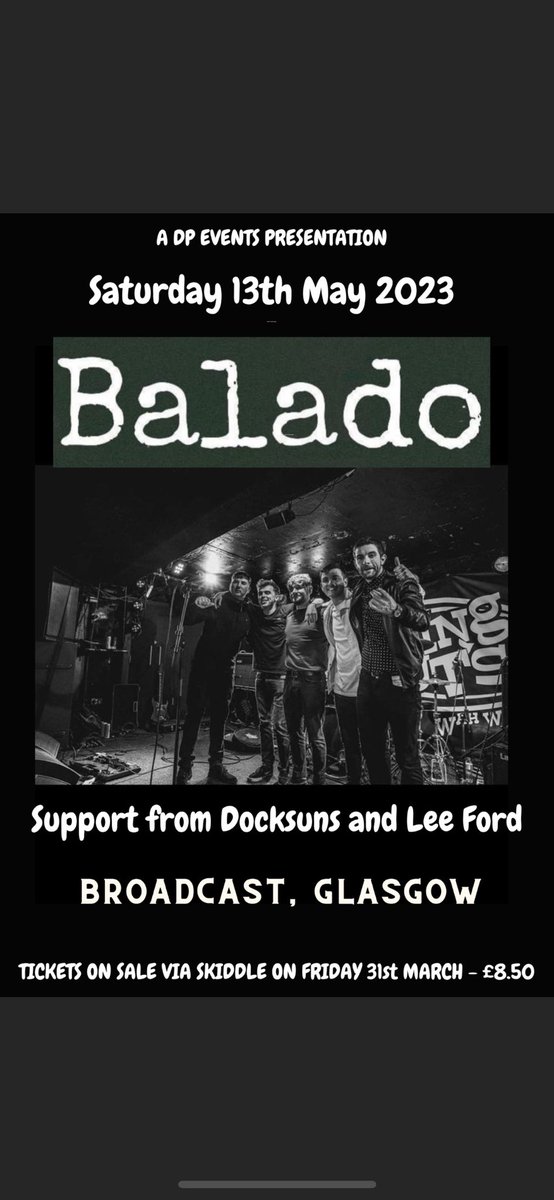Balado_band's tweet image. Tickets on sale now for our first headliner of the Year, Get involved🎶🎶🎶🎶🎶🎶\

skiddle.com/whats-on/Glasg…