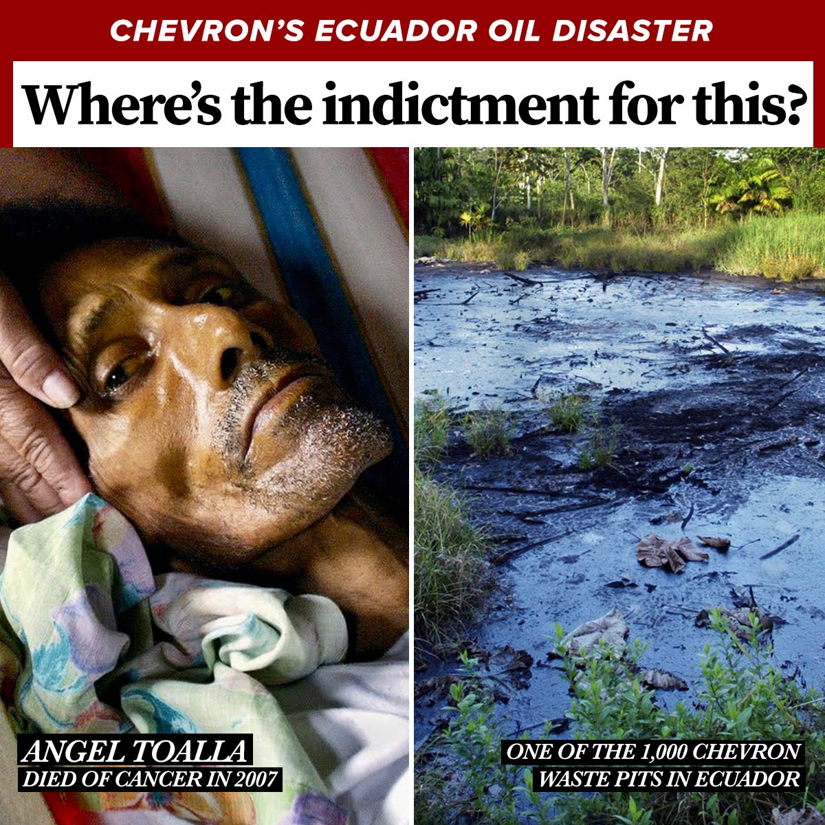 SDonziger's tweet photo. Trump was just indicted, but who faces indictment for @Chevron's mass poisoning of Ecuador's Amazon and the deaths of thousands of Indigenous peoples? Or for Norfolk Southern's poisoning of families in Ohio?

Corporate crime is almost never prosecuted in the US. Utterly shameful. https://t.co/2VIDnZvbcz