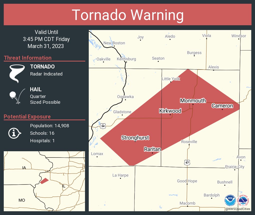 NWS Tornado on Twitter "Tornado Warning including Monmouth IL