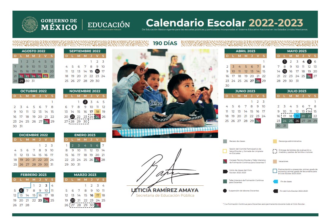 El #CalendarioEscolar 2022-2023 se ha modificado en respuesta a diversas solicitudes en ese sentido, lo cual no cambia los 190 días escolares, la conclusión de clases será para el 19 de julio y el fin del ciclo para el 26 de julio como estaba programado.
