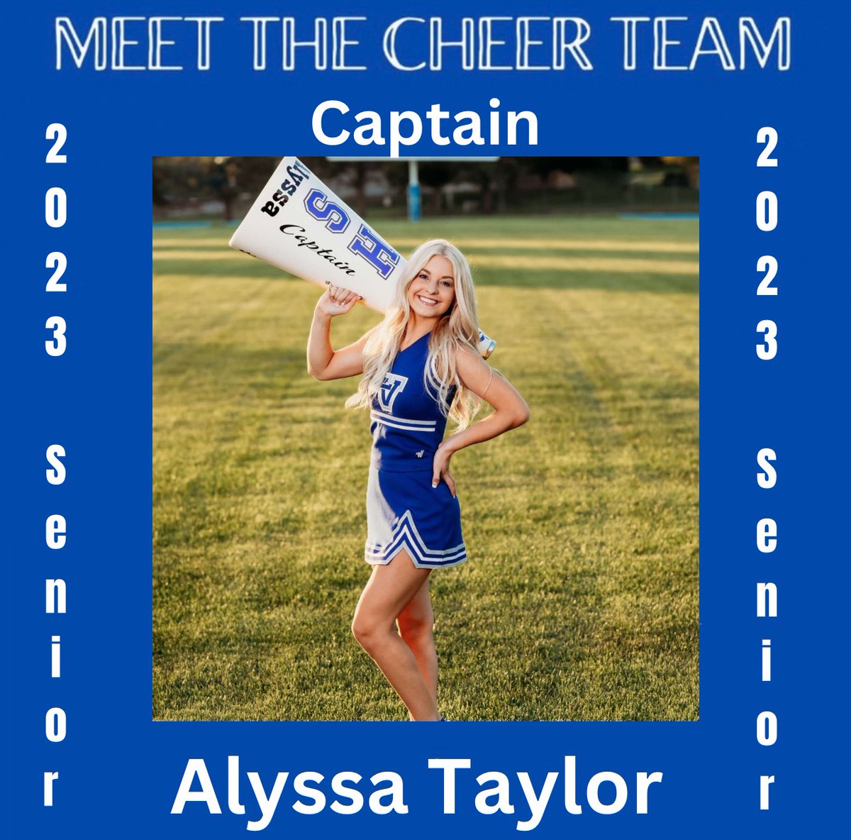 Senior Spotlight💙 Captain Alyssa Taylor
Future Plans: Attend Midland University -Major In Elementary Education -Endorsement In Coaching
Favorite Memory: Signing day when I signed a letter of intent to commit to cheer at MU
Advice for future cheerleaders: Be positive &amp; have fun!