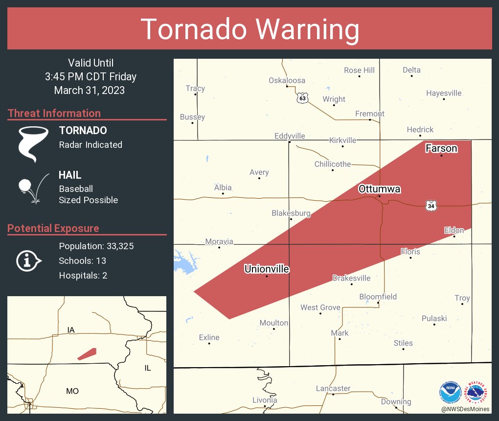 NWS Des Moines on Twitter "Tornado Warning including Ottumwa IA