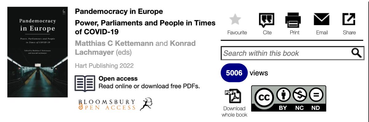 Happy to see that <a href="/KLachmayer/">Konrad Lachmayer</a> (<a href="/FreudSfu/">Sigmund Freud PrivatUniversität Wien</a>)'s and my (<a href="/uniinnsbruck/">@uniinnsbruck@social.uibk.ac.at</a> <a href="/BredowInstitut/">Leibniz-Institut für Medienforschung</a>) edited volume on the redistribution of power within societies during and after the pandemic has achieved more than 5000 views/downloads - get your #openaccess copy at bloomsburycollections.com/book/pandemocr…