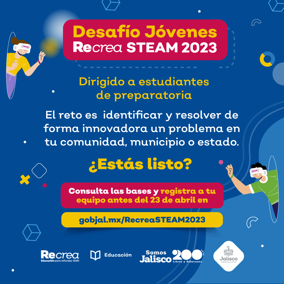 cecytejal_'s tweet photo. Si tienes identificado un problema de tu comunidad, municipio o estado y una idea para solucionarlo a través de la Ciencia, la Tecnología, la Ingeniería, el Arte o las Mmatemáticas.

❗️inscríbete en el Desafío Jóvenes Recrea STEAM❗️

#SomosGrandes💖
#SomosCECyTEJ💚🧡 https://t.co/HzF6WuXMnt