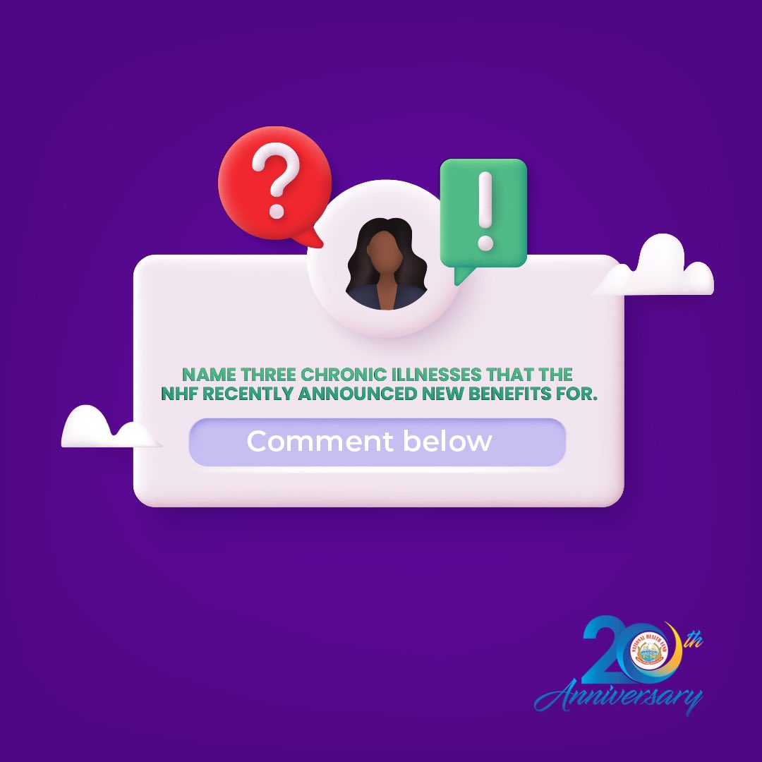 NHFJamaica's tweet photo. Here’s our Day 9 giveaway!! 🥳🤩 For your chance to WIN $1,000 credit, comment below your answer! 😁

Name 3 chronic illnesses that the NHF recently announces new benefits for. 🧐 Winner will be chosen randomly! Like, comment &amp; share! 

#Giveaway #NHF #NHFJamaica https://t.co/sJgOKUFr69