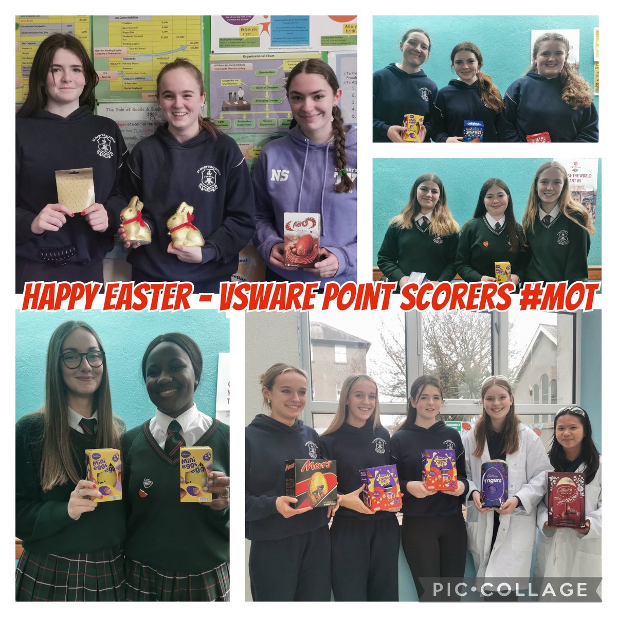 News_St_Marys_B's tweet photo. Happy Easter.
Winners of @CadburyWorld @Lindt @Nestle Easter Eggs and chocolate and @primark vouchers #VSware Point Scorers #MOT https://t.co/QHCqDZK8Q2