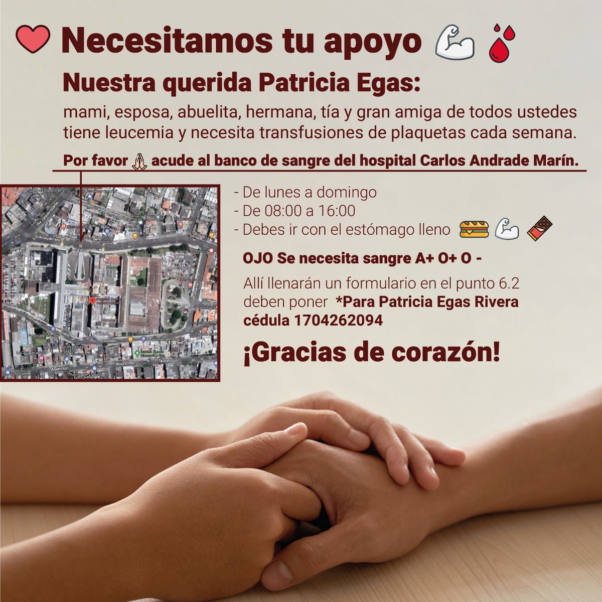 Por favor tu mano solidaria desde ya BENDICIONES