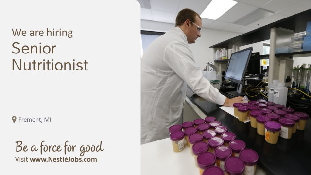 Do you have a passion for nutrition and dietary guidelines? If so, join the Nestlé Research and Development team in Fremont, MI as the new Senior Nutritionist. #Nestlejobs #worldsbestworkplaces #emp bit.ly/3M2w30Z