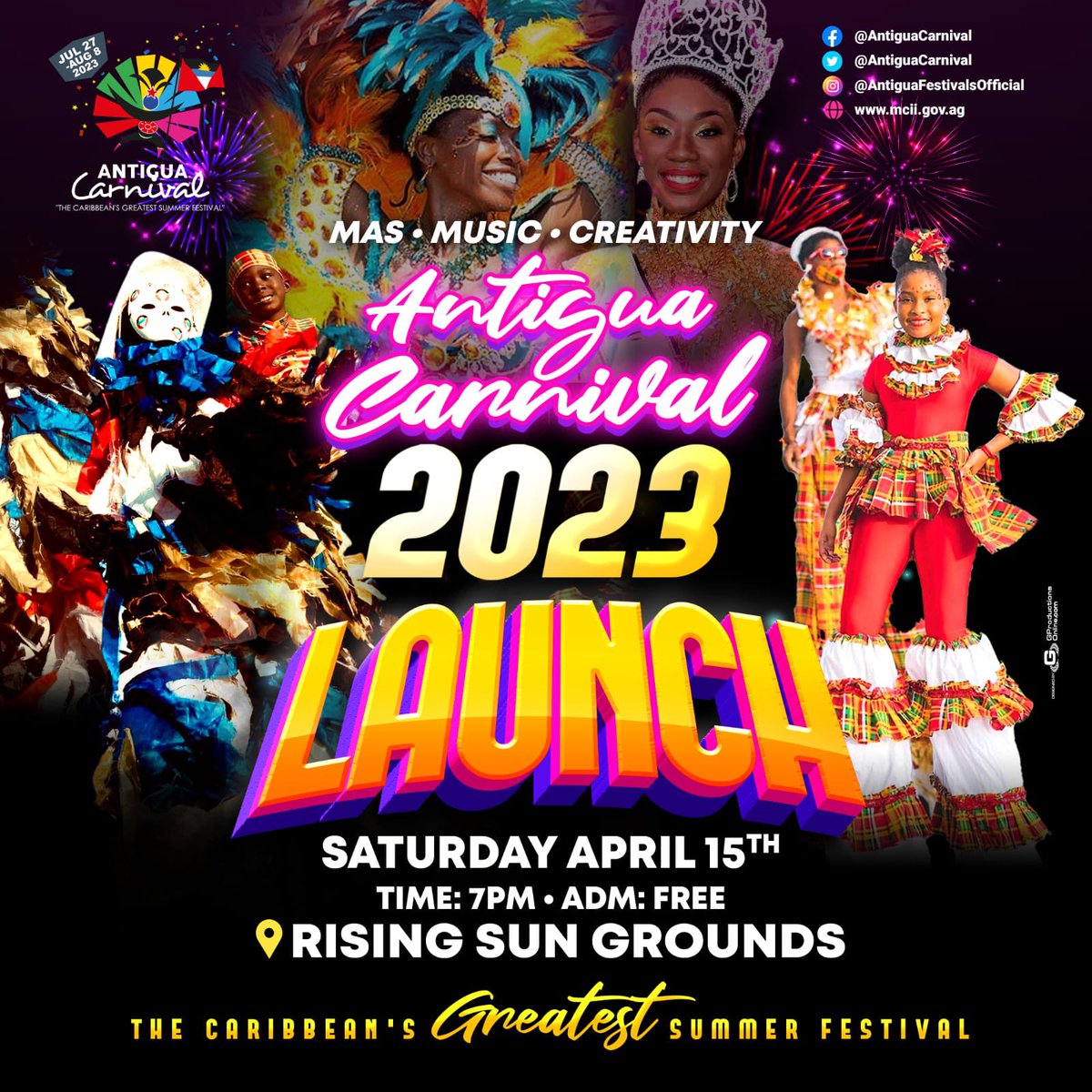 The real action goes down at The OFFICIAL LAUNCH OF THE CARIBBEAN'S GREATEST SUMMER FESTIVAL - ANTIGUA CARNIVAL 2023!!!
#MasMusicCreativityAntiguaCarnival2023
#WereadyForTheRoad
#CaribbeansGreatestSummerFestival 
#LoveAntiguaBarbuda
#AreYouReady
#CarnivalCountdown