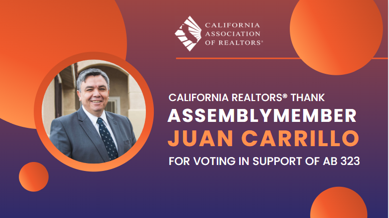 CARgovaffairs's tweet photo. Thank you, Asm. @JuanCarrillo4CA for voting to support #AB323, which prioritizes Californians’ ability to build generational wealth through homeownership over corporations. #HomeownershipForAll #CALeg https://t.co/DOPstI0ss4