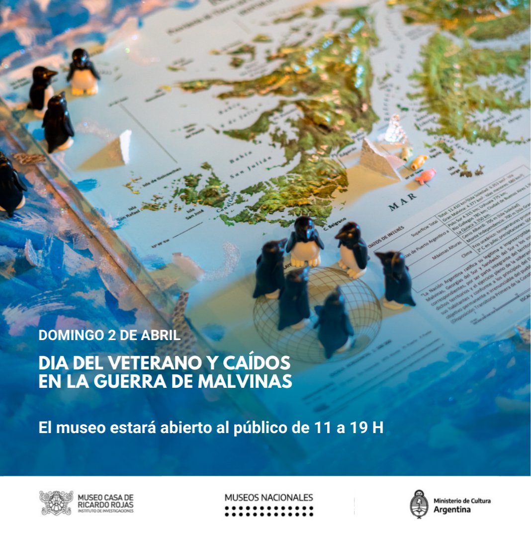 Estimados visitantes 
El próximo domingo 2 de abril en conmemoración del Día del Veterano y Caídos en la Guerra de Malvinas el museo estará abierto al público de 11 a 19 hs 
#diadelveteranoydeloscaidosenlaguerrademalvinas
#MuseoCasaRojas
<a href="/MuseosNacion/">Museos y Patrimonio Nación</a>
<a href="/CulturaNacionAR/">Cultura Nación</a>
