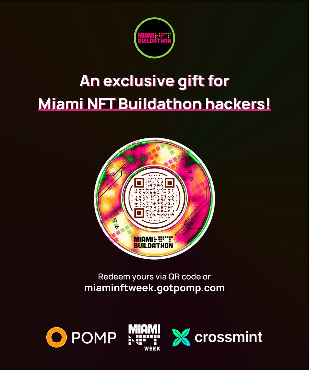 gotPOMP's tweet photo. ✨ Where are all the @MiamiBuildathon #hackers at? 

We’ve got an exclusive Miami NFT Buildathon POMP for you to commemorate joining the #MIAMIBUILDATHON community ✨ https://t.co/X0SfcWGo1b