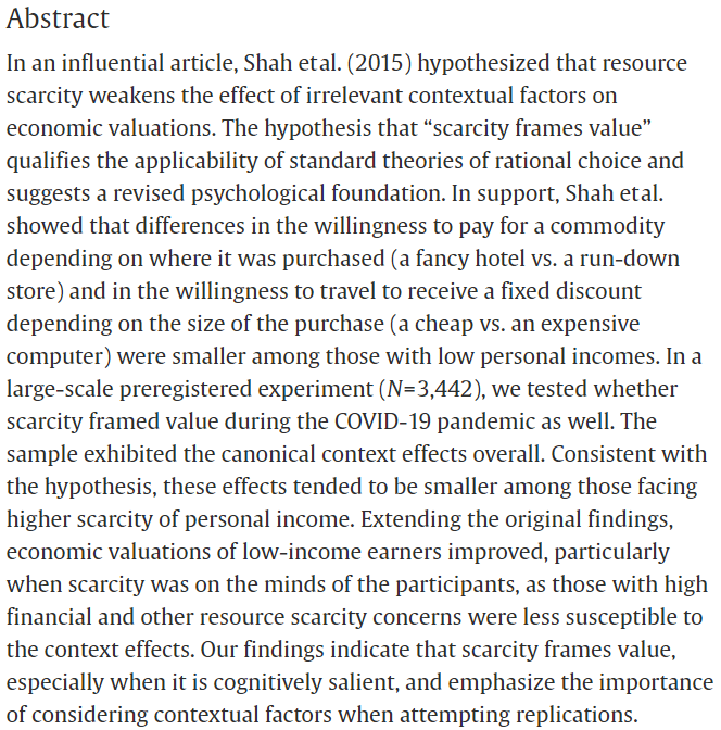 🚨New JEBO paper 🚨 💰Scarcity improves economic valuations when cognitively salient🤔 w/ @_onurcanyilmaz (@mint_lab) & Uwe Dulleck (@BESTcentre_) Open access link: sciencedirect.com/science/articl…