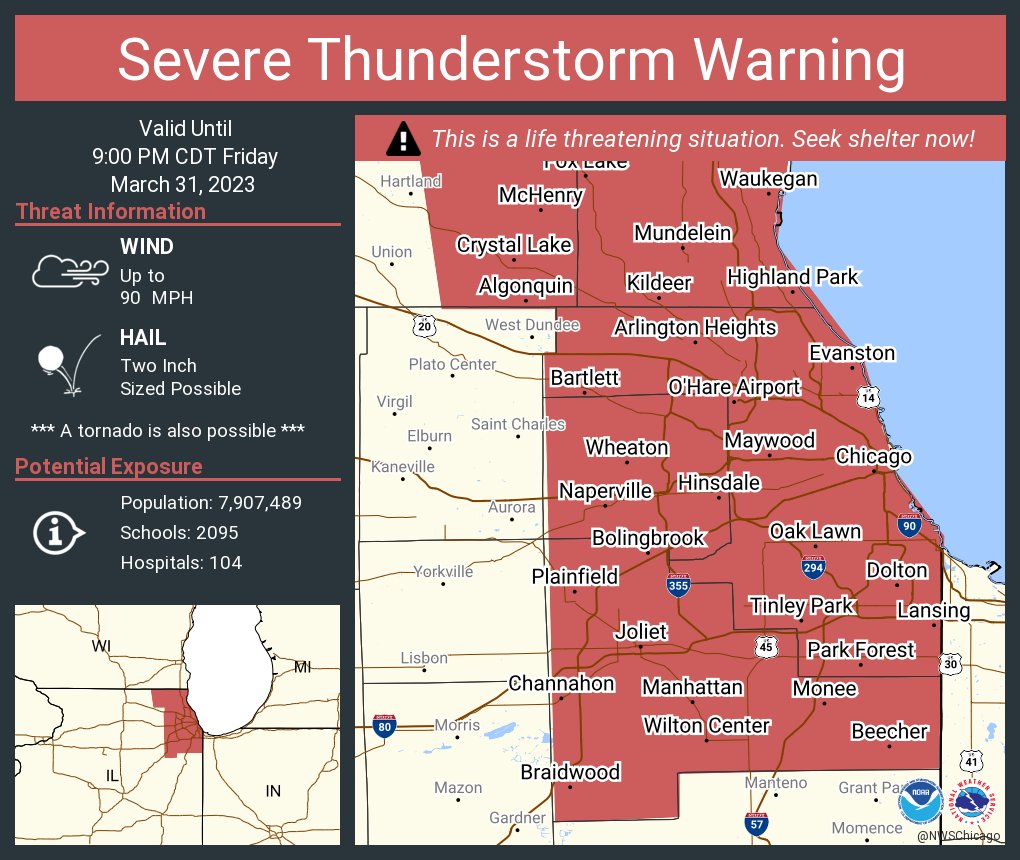NWS Severe Tstorm on Twitter "Severe Thunderstorm Warning continues for Chicago IL, Joliet IL