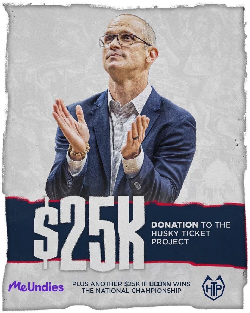 After hearing Coach Hurley's lucky pair is a pair of MeUndies, we wanted to show our support by donating $25K to @husky_ticket_project AND another $25k if the Huskies win the title. That’s $50K to help the Husky Ticket Project support under-privileged members of their community.