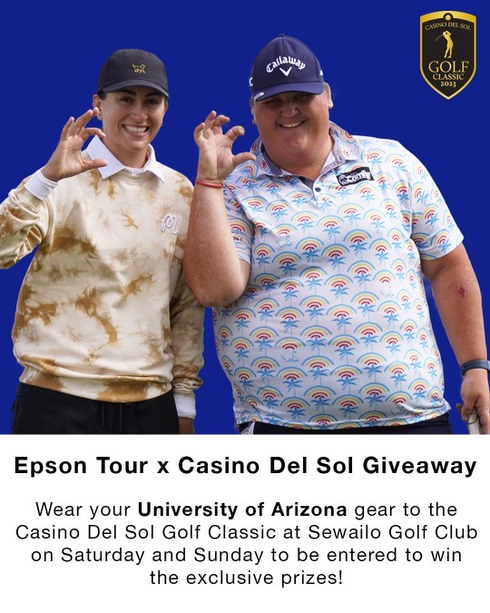 EpsonTour's tweet image. Come to @Sewailo &amp;amp; support the #EpsonTour's #CDSClassic! To enter the giveaway, check in at the pro shop between 10am-2pm. 

Prizes:
• Epson Tour flag signed by @ArizonaWGolf's @gigistoll31 &amp;amp; @HaleyMoore_20 
• Epson Tour swag
• One night stay at Casino Del Sol w/ a $100 resort…