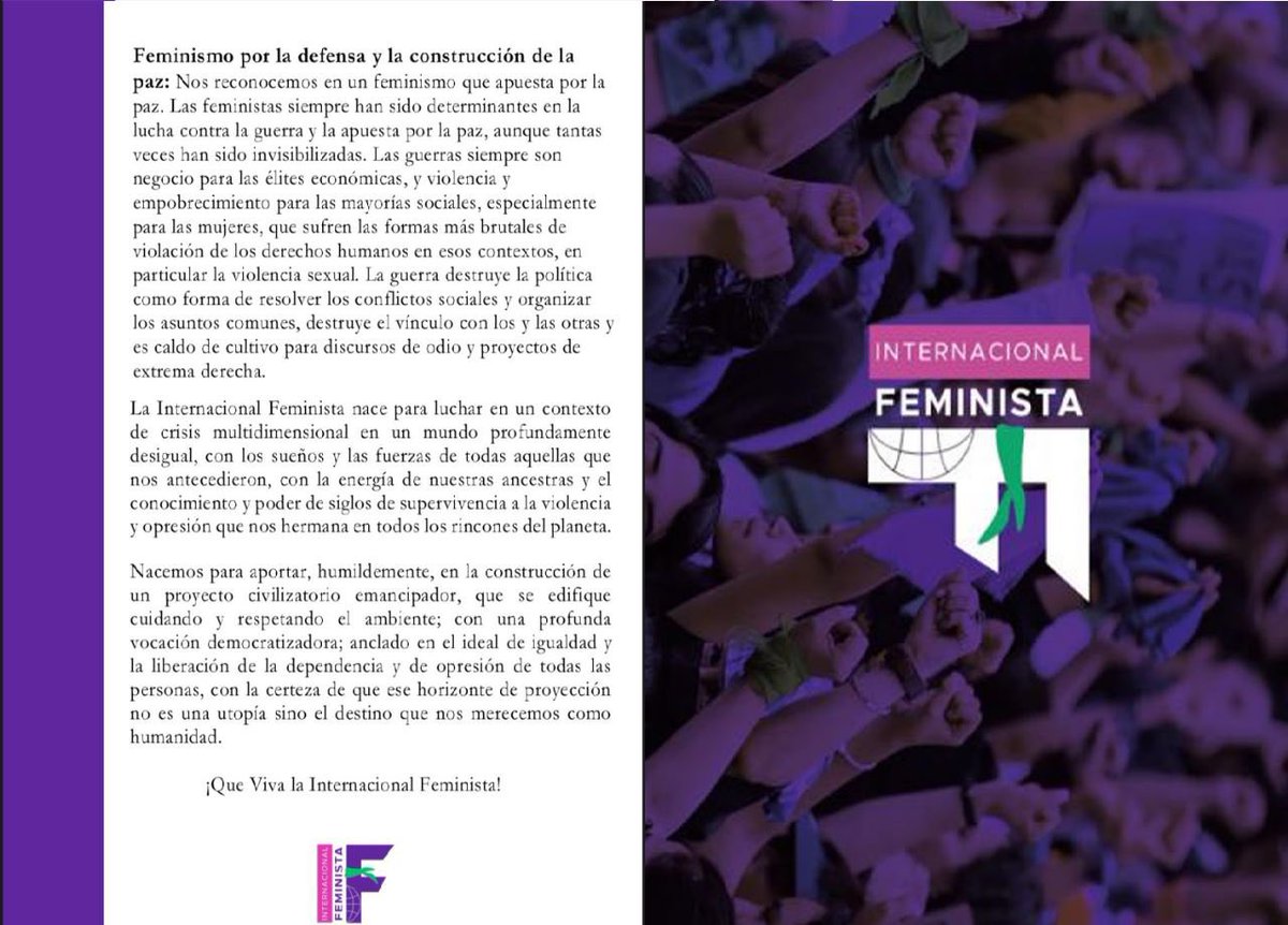 IntFeministaIF's tweet photo. 🌎🌍🌏Externamos al mundo entero nuestro Manifiesto Fundacional de la Internacional Feminista.💜💚 https://t.co/wrkan144Au