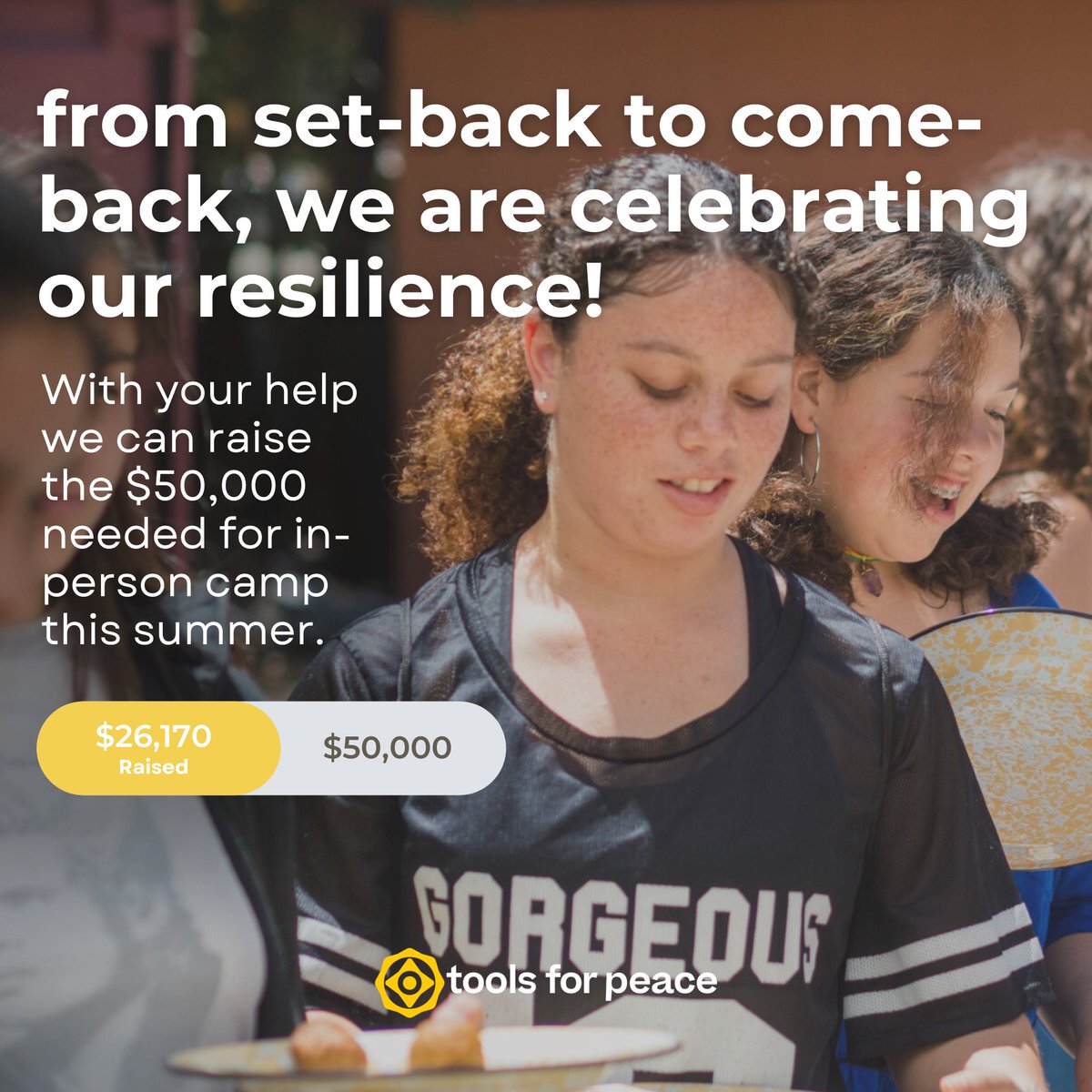 Thank you for helping us raise over HALF of our $50,000 fundraising goal! With a growing #MentalHealth crisis among teens, what our camp provides is foundational to the youth we serve. There is still time to give! Donate at toolsforpeace.org/summer-teen-ca….