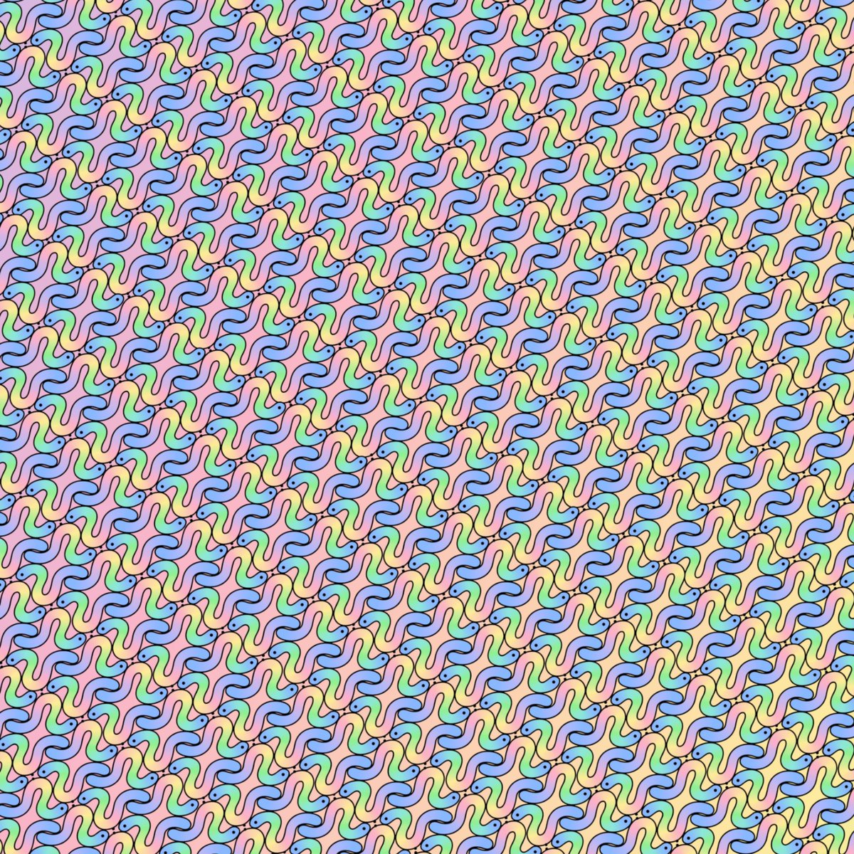 SullySchwartz's tweet photo. a daily tweet about tessellation inspired patterns that I put together by tiling #doodles #NFT

It’s unboxing/burn day!  New wearables!

Thank you team and @burnttoast 
Incredible job

GM @doodles
worm Holographic https://t.co/7qOY2A5NSe