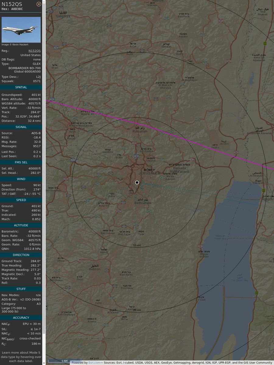 AboveJerusalem's tweet image. ICAO: A0D30C
Flt: N152QS #NETJETSSALES #ADS-#UGN
First seen: 2023/04/01 04:37:44
Min Alt: 12184 m MSL
Min Dist: 16.07 km

#planefence #adsb
flightaware.com/live/modes/a0d…