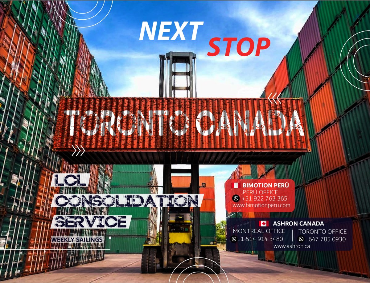 NEW LCL consolidation service from Callao/Lima - Peru to Montreal/Toronto direct service via Canada port - contact us for pricing/schedules 
johnm@ashron.ca