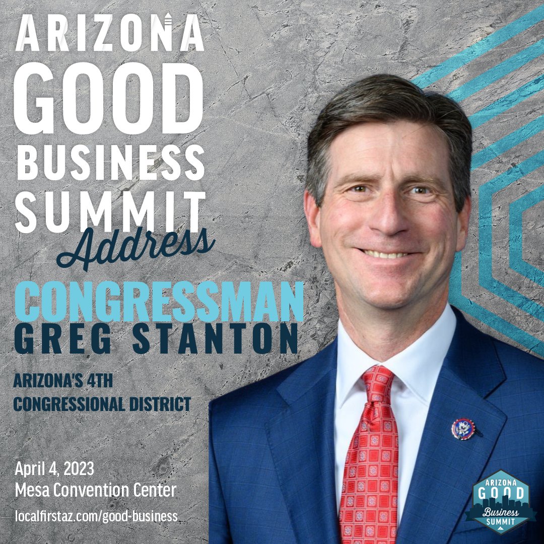 LocalFirstAZ's tweet photo. It is with great excitement to announce that Congressman Greg Stanton will be at the Arizona Good Business Summit! He will be sharing why local businesses is a continuous priority in Congress🤝

#ArizonaGoodBusinessSummit #LocalBusiness #Economy https://t.co/OT7b34S0uX