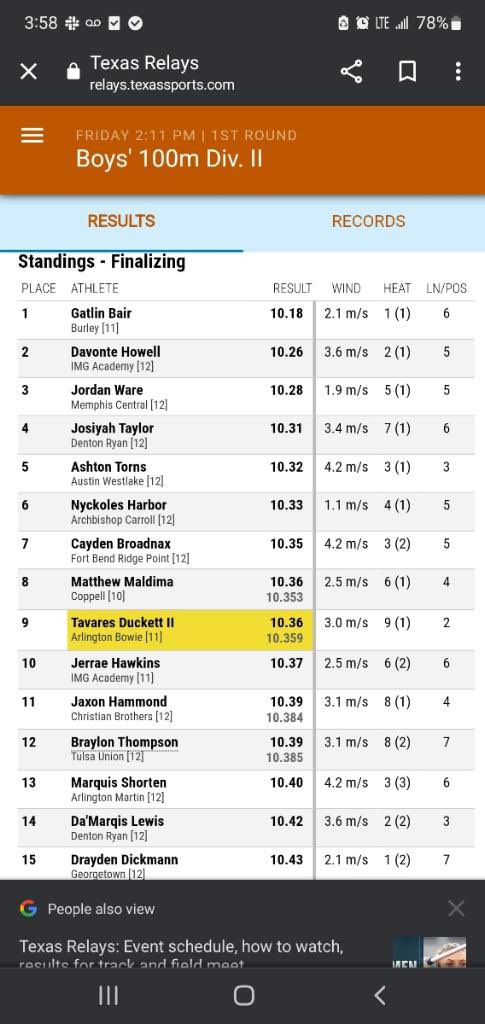Very proud of our Sprinter TAVARES DUCKETT II @duckvtt qualifying on one of the biggest stages in the Track World!! #TEXASRELAYS 🙏🏿💪🏿 10.36 WE WORK HARD AND WE PRAY EVEN HARDER!! #GODS PLAN!! COME GET THIS WORK!! #BowieTrack #AGTG