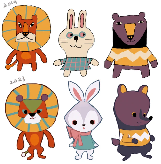 redesigned these characters for a PRIDE themed thing I was going to do in 2019 but scrapped and might do it this year, but it's really making me reflect and question my design sensibilities and choices 