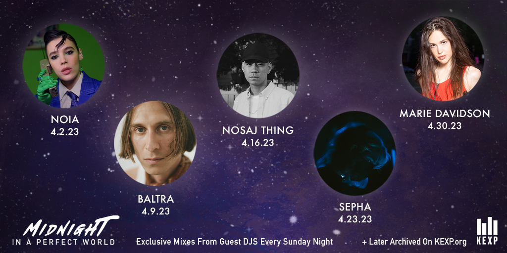 kexp (@kexp) on Twitter photo Every Sunday at midnight PT, we're joined by a guest DJ for an exclusive mix on #MidnightInAPerfectWorld. This April's lineup:
4.2 | <a href="/noiagisela/">NOIA</a>
4.9 | <a href="/BaltraMusic/">BALTRA</a>
4.16 | <a href="/nosajthing/">nosaj thing</a>
4.23 | <a href="/sephabeats/">sepha</a>
4.30 | <a href="/mariedavidsn/">Marie Davidson</a>
Tune in this Sunday for Spanish pop artist NOIA's mix Every Sunday at midnight PT, we're joined by a guest DJ for an exclusive mix on #MidnightInAPerfectWorld. This April's lineup:
4.2 | <a href="/noiagisela/">NOIA</a>
4.9 | <a href="/BaltraMusic/">BALTRA</a>
4.16 | <a href="/nosajthing/">nosaj thing</a>
4.23 | <a href="/sephabeats/">sepha</a>
4.30 | <a href="/mariedavidsn/">Marie Davidson</a>
Tune in this Sunday for Spanish pop artist NOIA's mix