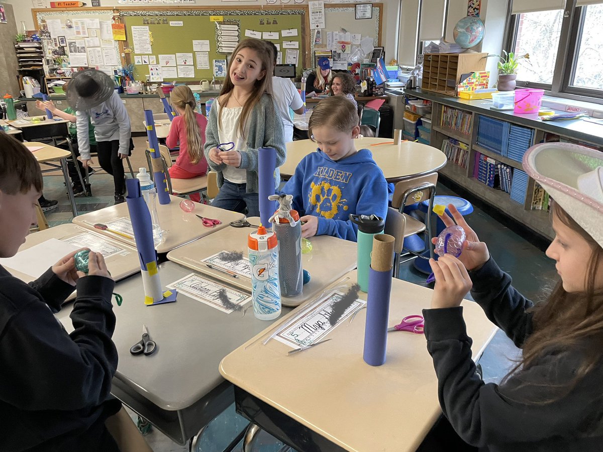 MrsMooney4th's tweet photo. Students were given these 5 items to build the tallest tower for their plastic egg to sit upon! 18 inches tall was the winning tower! Great perseverance kids! (Pictured on hat day 😉) https://t.co/NdSuyBOGSL